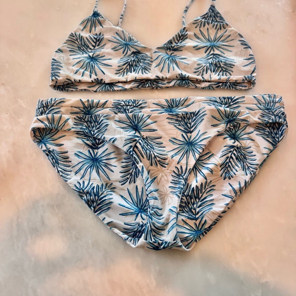 Citrine Swim Blue Palm Print Bikini Set